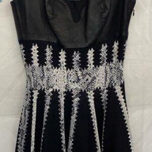 Alexander McQueen Black Leather Detail incredible silk and leather dress RUNN